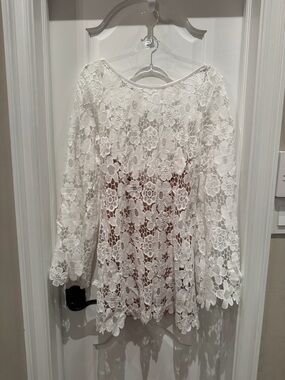 RUMER Women's White Floral Lace Long-Sleeve Top